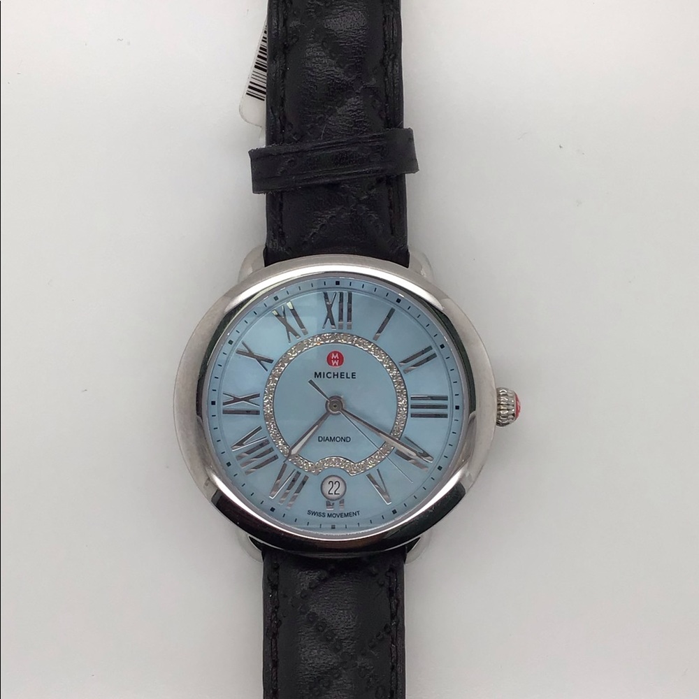 Michele Serein 36mm Blue Dial Watch 0.11Ct Diamond